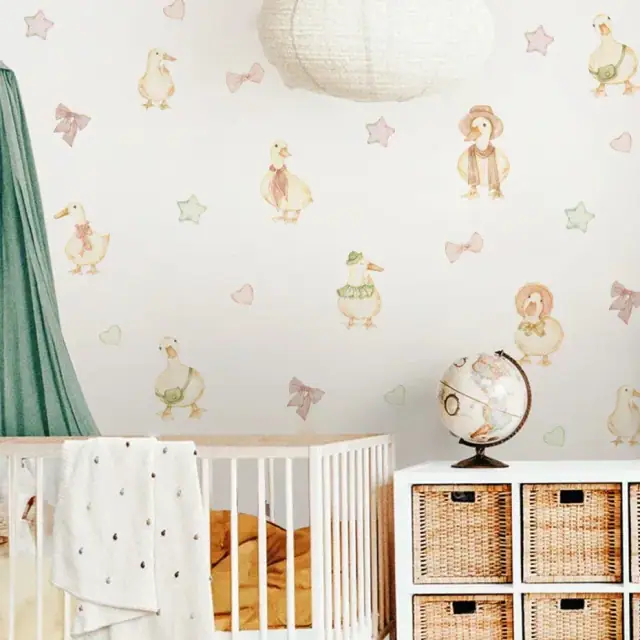 Nursery Room Interior with Duck Wall Decals and Crib